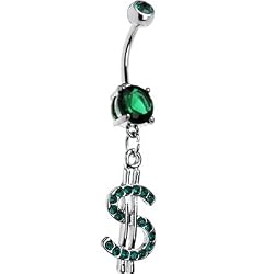 Emerald Green Cubic Zirconia Dollar Sign Belly Ring
