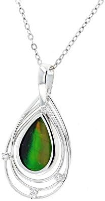 Ammolite Pendant, Silver & Cubic Zirconia Ammolite Pendant with 18" Sterling-silver Chain