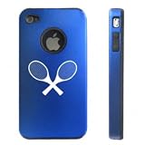 Apple iPhone 4 4S 4G Blue D313 Aluminum & Silicone Case Crossed Tennis Racquets