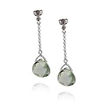 14k White Gold Green Amethyst Briolette Drop Earrings