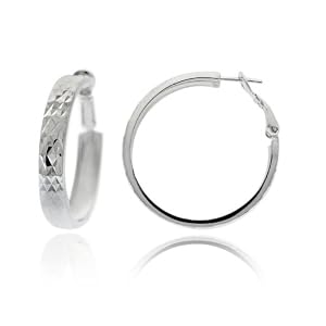 Sterling Silver Tarnish-Free 6mm x 25mm Diamond-Cut Clutchless Hoop Earring