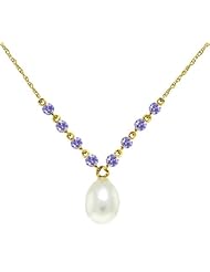 14k Gold Pendant Necklace with Genuine Tanzanites & Pearl