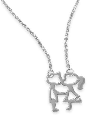 ShoeMars 18" Rhodium Plated Kissing Girl and Boy Necklace
