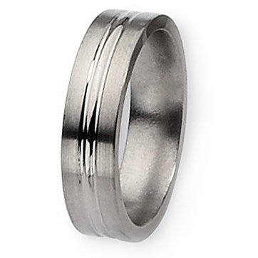 Brushed and Polished Grooved Titanium Ring (6.0 mm) - Sizes 8-12