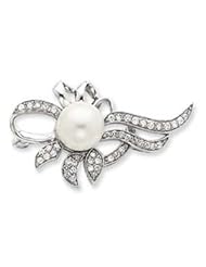 Sterling Silver Imitation Pearl and CZ Pin