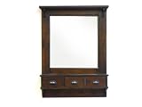 Bombay entryway organizer with mirror, antique dark walnut finish, 3 drawers & 4 hanging hooks