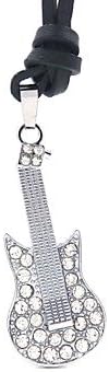 A-TT-121 Unisex Rock Style Vintage Alloy Guitar Pendant Necklace Length Adjustable Genuine Leather Cord