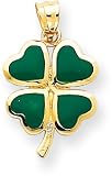 Green Enameled Four Leaf Clover Charm, 14K Yellow Gold