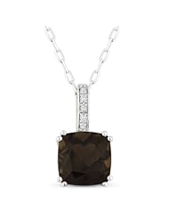 Natural 1.3ct Cushion-Cut Brown Smoky-Topaz Gemstone & Diamond Necklace Set In 14K White-Gold
