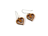 Organic Cherry Tree Heart Dangle Earrings with Rose Quartz Gemstone Bead