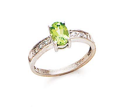 14k White Peridot and Diamond Ring - Size 7.0