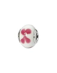 Sterling Silver White/Pink Italian Murano Glass Charm