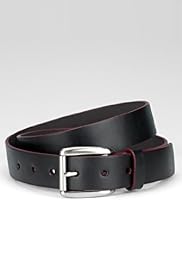 Leather Square Buckle Contrast Edge Belt