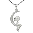 Angel Moon Cultured Pearl Platinum Overlay CAREFREE Sterling Silver Pendant Necklace
