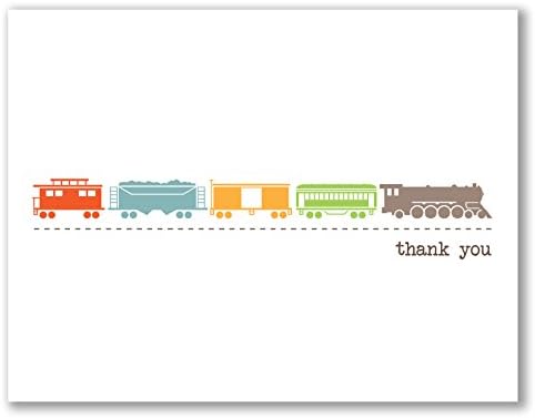 Thank You Cards, Recycled Stock, Vintage Train Locomotive in Mid Century Colors - Penn by Two Poodle Press