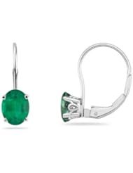 1.60 Cts of 7x5 mm AA Oval Natural Emerald Stud Earrings with Scroll Lever Backs in 14K White Gold