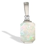 14K White Gold Genuine Emerald-cut Opal and Diamond Pendant