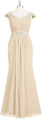 V Neckline Zipper Up Back Floor-length Trumpet Champagne Bridesmaid Dresses