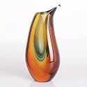 Hand Blown Amber Multicolor Sommerso Teardrop Art Glass Vase with Angled Lip 10" tall