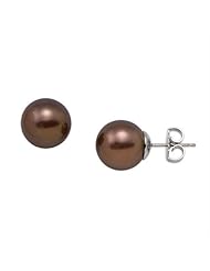 Chocolate Tahitian Pearl Earrings in 14K White Gold (10-11mm)