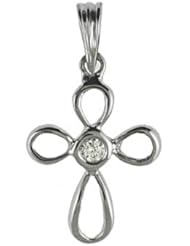 14K White Gold Diamond Cross Pendant with 18" Chain