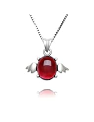 Honeystore Girls 925 Sterling Silver Garnet Pendant Necklace Color Red