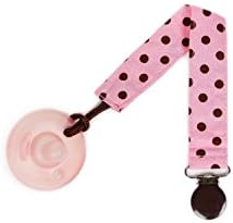 Sister Chic Binki Band Pacifier Clip - Pink and Brown Dot