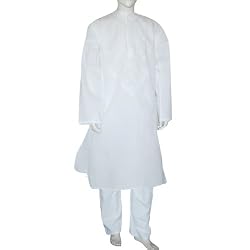 Present for Him White Cotton Embroidered Kurta Pajama Chest :44 (chgkp110)