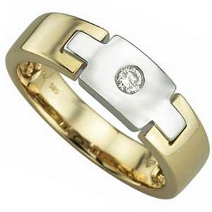 0.10 Ct. Round Brilliant Cut Diamond, Two Tone 14Kt. Gold. Diamond Solitaire Men's Ring
