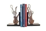 Set of Wood Bookends with Bronze Guitar