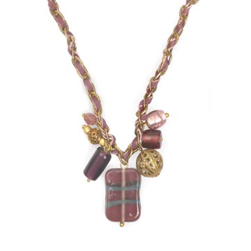 Childrens Toyshop  Jewelry : Glass and Brass Beads, Suede, Purple Bauble Pendant "Interlaced Lives Bauble Pendant [Purple]"