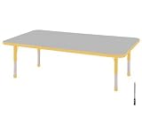 Early Childhood Resource ELR-14111-GYE-TS 30 in. x 60 in. Gray Rectangular Adjustable Activity Table with Yellow Edge and Yellow Toddler Legs Nylon Swivel Glides