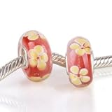 172-RED sterling silver core Murano Glass Slide-on and Slide-off glass bead , 14 x 8mm. 5mm silver core,. Compatible with Pandora, Trollbeads,and Chamilia