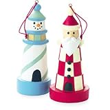 Midwest Santa and Snowman Lighthouse Christmas Ornament set of 2