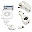 Universal Apple iPod USB Charger Kit - USB Retractable Hotsync Cable - USB Home Travel Charger - USB 12V Cigarette Lighter Charger