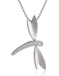 Womens Stainless Steel Cubic Zirconia Dragonfly Pendant Necklace , 18"