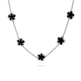 Designer Style Sterling Silver Onyx Clover Necklace