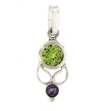 Beautiful Peridot & Amethyst Pendant Set in .925 Sterling Silver
