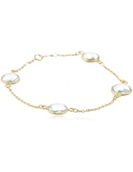 Faceted Green Amethyst Bezel Stations with Gold Over Sterling Silver Chain and Clasp Bracelet, 7.5"