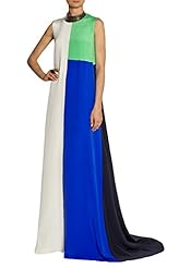 A-line Sleeveless Jeweled Colorblocking Evening Dress  with a Brush/Sweep Train 