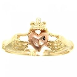 14K Rose & Yellow Gold Claddagh Ring-Rose Colored Heart
