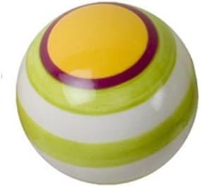 Lime Green & White Striped Ceramic Drawer Pull with Yellow Center Dot