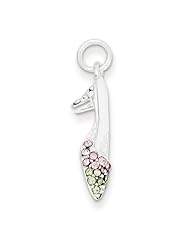 Sterling Silver Pink & Green CZ High Heel Shoe Charm