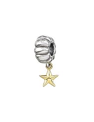 Zable (tm) 14k Star Dangle Bead / Charm in 925 Silver and 14k Yellow Gold