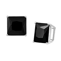 Sterling Silver 925 Black CZ 5mm Square Princess Cut Stud Earrings [Jewelry]