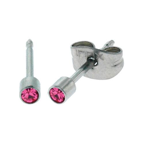 Inox . Earrings Stainless Steel Studs Pink Cz