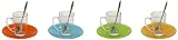 Layered Glass Plates 5"D with 4 oz Espresso Glass Cup and Metal Spoon Set of 4