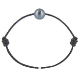 Bijoux Les Poulettes - Bracelet la Perle de Culture Noire des Poulettes Lien Noir