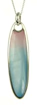 Silver Pink/Blue Mother of Pearl Oval Pendant 18" Curb