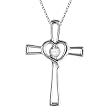 Diamond Heart on Cross Pendant Fancy Necklace in 14k White Gold